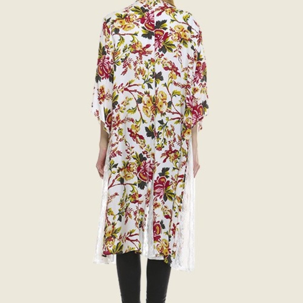 Lightweight jacket Kimono boho floral pattern with lace inserts - Picture 3 of 7